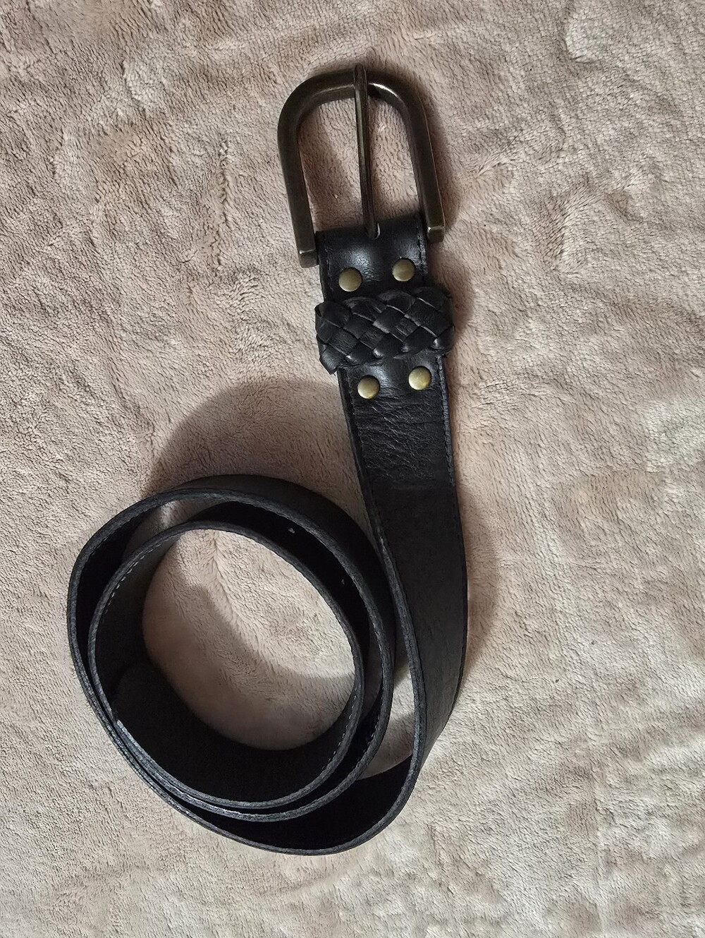Eileen Fisher Black Leather Hoop Belt Made In USA